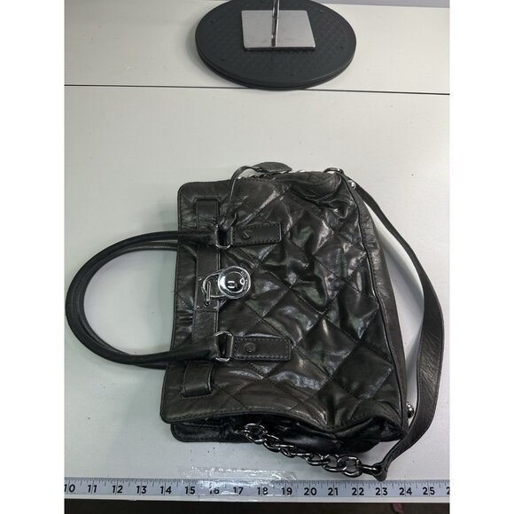 Michael Kors Hamilton Quilted Gun Metal Leather Small Tote Shoulder Bag - Picture 3 of 12